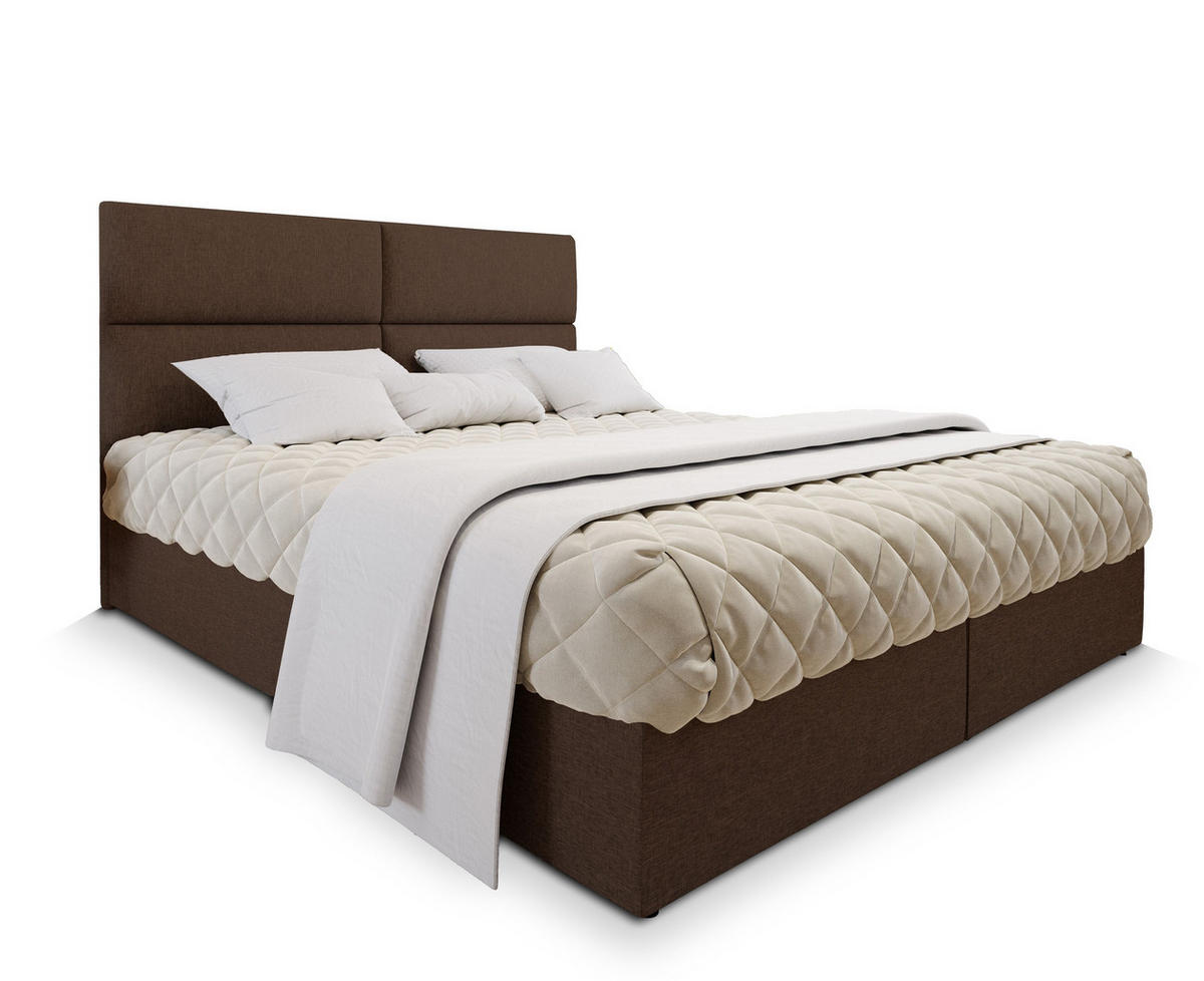 BOXBETT LONIS 140x200 cm mit Matratze und Topper - Braun - Braun, Holz (140/200cm) - MASSENO