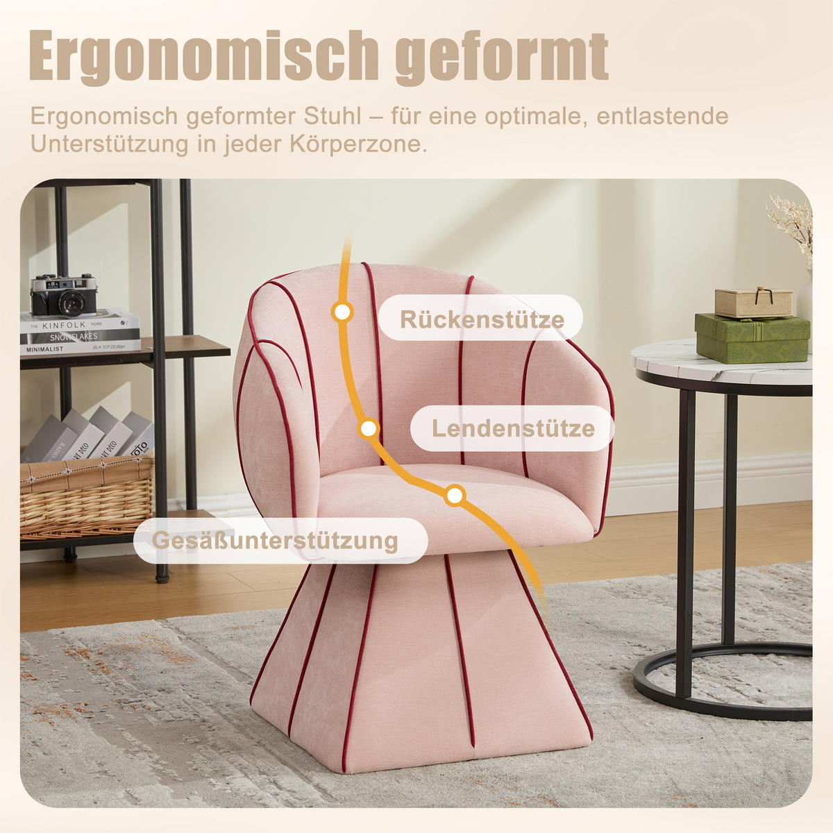 DREHSTUHL Chenille Pink drehbar - Rosa, Holzwerkstoff/Textil (56/74.5/54cm) - WISHDOR