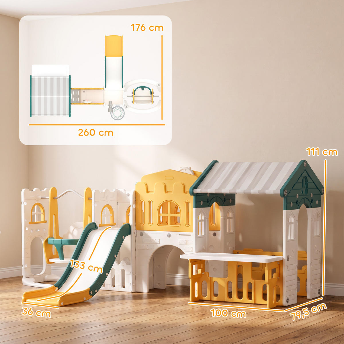 KINDERRUTSCHE HDPE Gelb - Gelb, Kunststoff (176/111/260cm) - AIYAPLAY