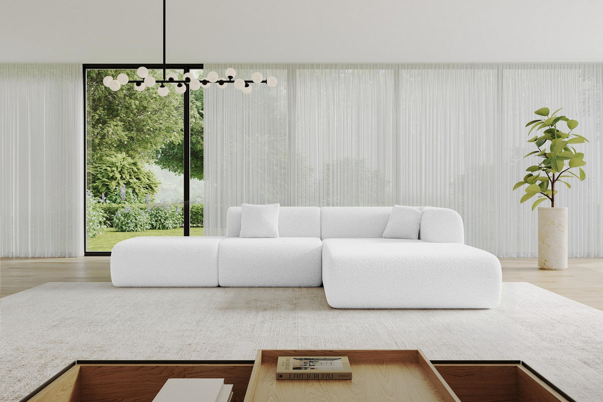 ECKSOFA Ottomane Rechts OVLY-L 289x176x71 Weiß Bouclé - Schwarz/Weiß, Holzwerkstoff/Kunststoff (289/176cm) - ALTDECOR