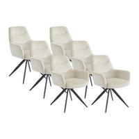 STUHL mit Armlehnen 6er-Set - Strukturstoff & schwarzes Metall - Cremefarben - JENANE - Creme, Textil (66/89/60cm) - Vente-Unique