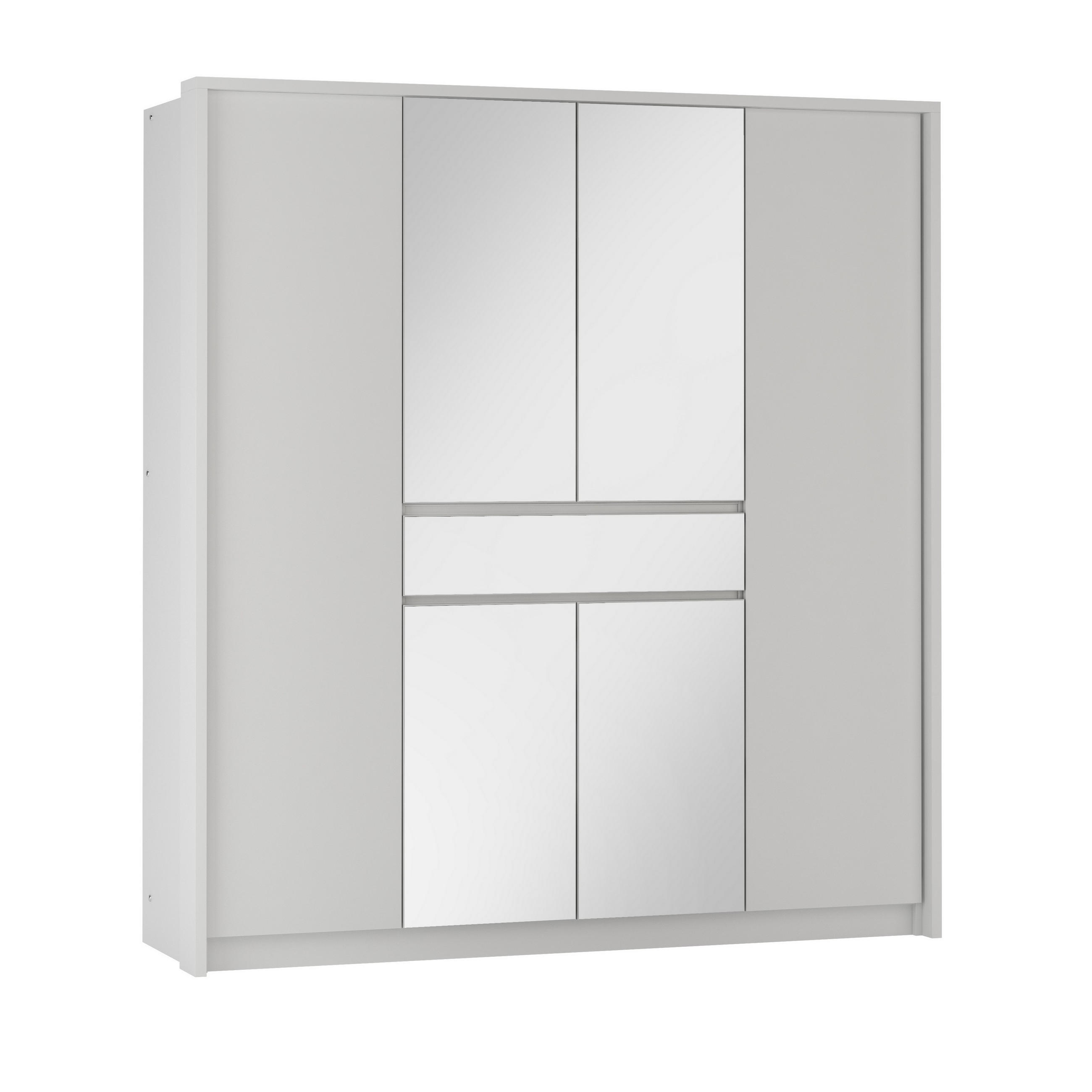 SCHWEBETÜRENSCHRANK RUMBLE 200/217/65 cm 3-türig mit Spiegel Weiß - Weiß, Holzwerkstoff (200/217/65cm) - MASSENO