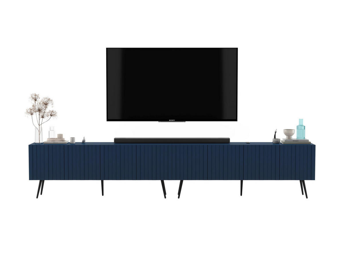 TV-LOWBOARD 2-er Set Elpis Marineblau mit goldenen Metallbeinen 150 cm - Blau/Goldfarben, Holzwerkstoff (300/60.5/36.5cm) - Meble Lindner