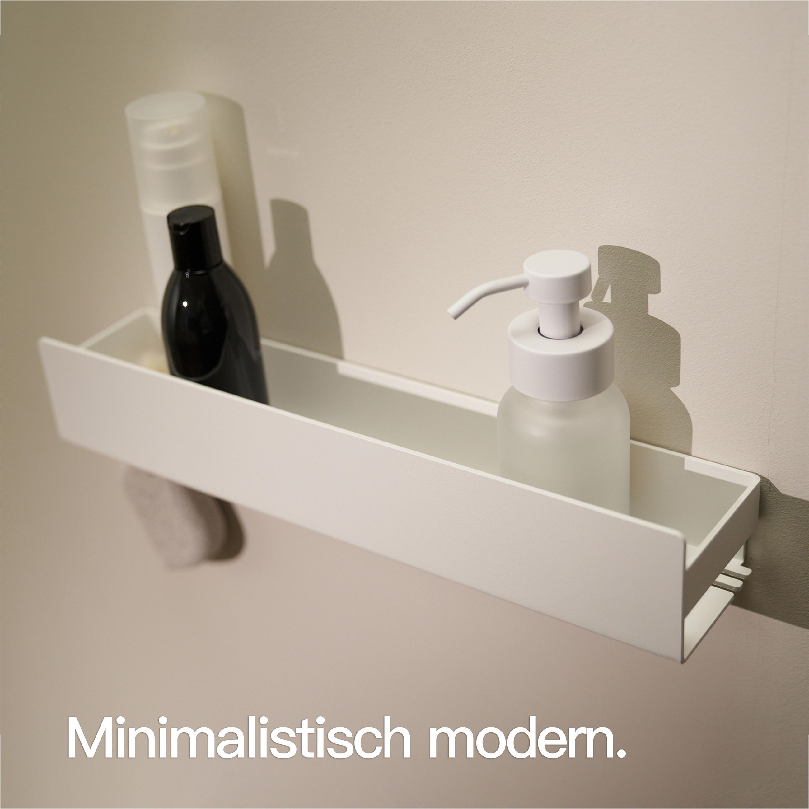 DUSCHABLAGE OHNE BOHREN Matt Weiß 42 cm - Weiß, Metall (42/8/9cm) - Designfabrik Hamburg
