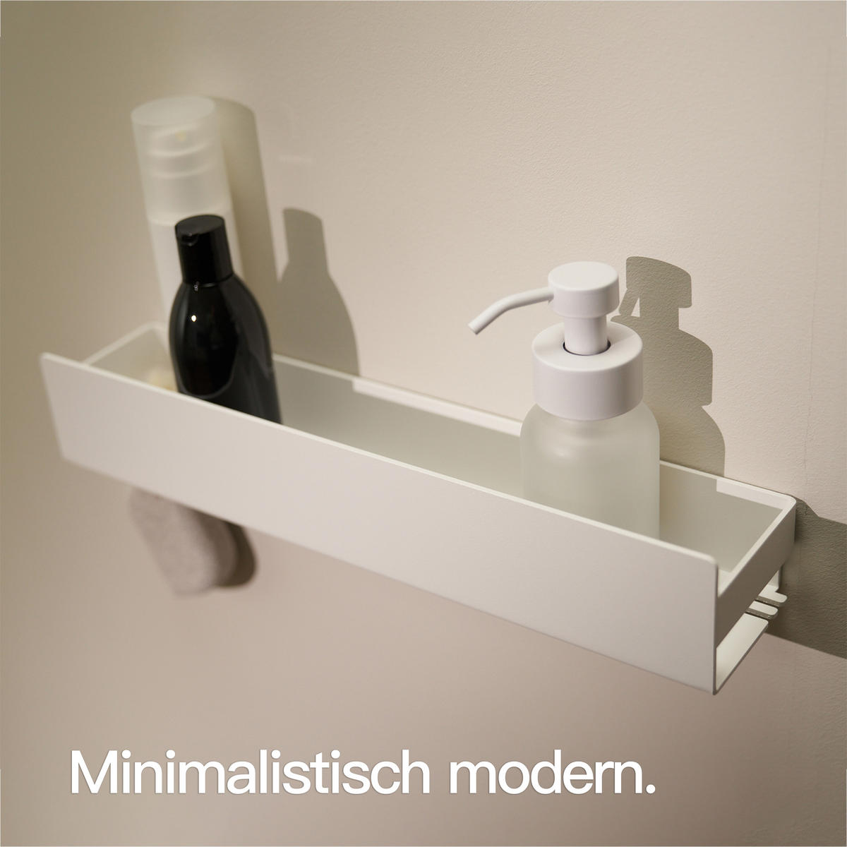 DUSCHABLAGE OHNE BOHREN Matt Weiß 42 cm - Weiß, Metall (42/8/9cm) - Designfabrik Hamburg