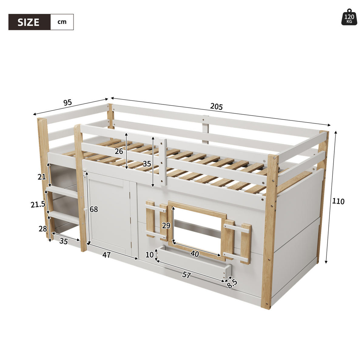 HOCHBETT 90/200 cm, weiß mit Spielbereich ohne Matratze - Weiß, Holz (90/200cm) - MIVRAY
