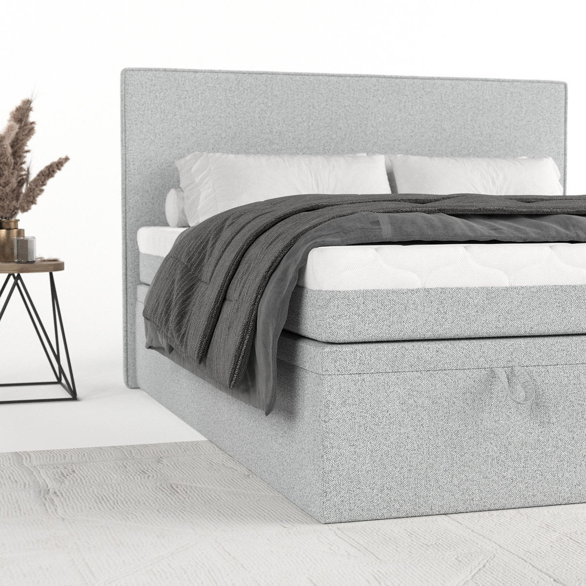 BOXBETT Zalla 180/200 cm Hellgrau im Riva Stoff - Hellgrau/Schwarz, Holz/Holzwerkstoff (180/200cm) - AltaBeds