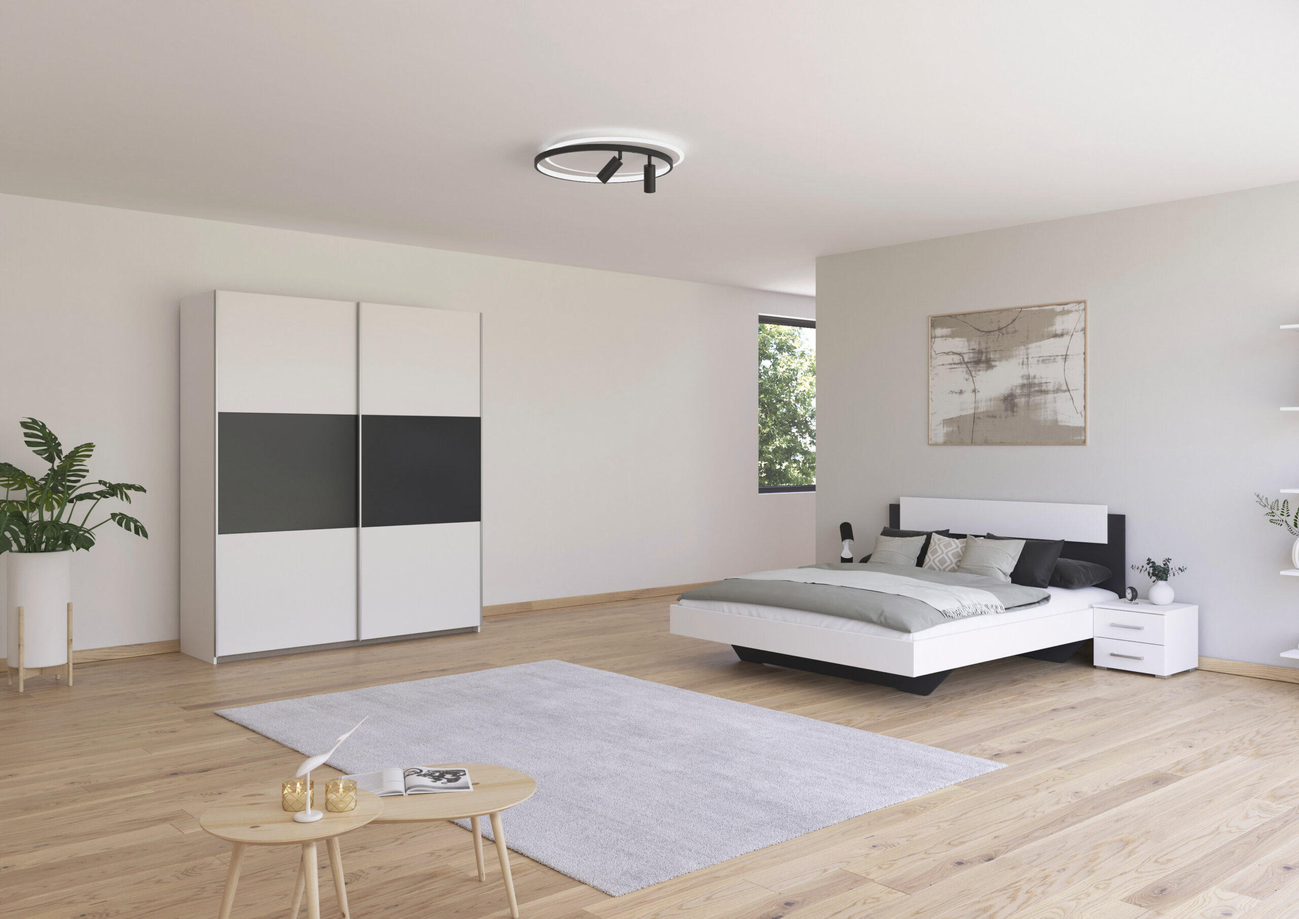 SCHLAFZIMMER Borba in Weiß und Grau 4 teilig – mit Bettanlage 160x200cm, zwei Nachttisch und Schwebetürenschrank 175cm Breite - Weiß, Holzwerkstoff (80/200/120cm)