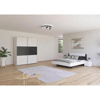 SCHLAFZIMMER Borba in Weiß und Grau 4 teilig – mit Bettanlage 160x200cm, zwei Nachttisch und Schwebetürenschrank 175cm Breite - Weiß, Holzwerkstoff (80/200/120cm)