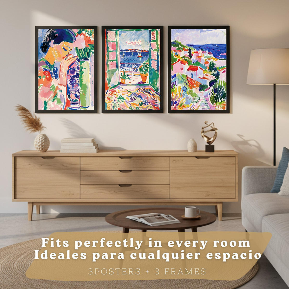 POSTER 3er Bilder-Set Wandbilder Maritim Blau modern Wohnzimmer Deko, Schlafzimmer, Küche, Badezimmer Schwarzer Rahmen A3 - Schwarz, Papier (29.7/1/42cm) - Nacnic