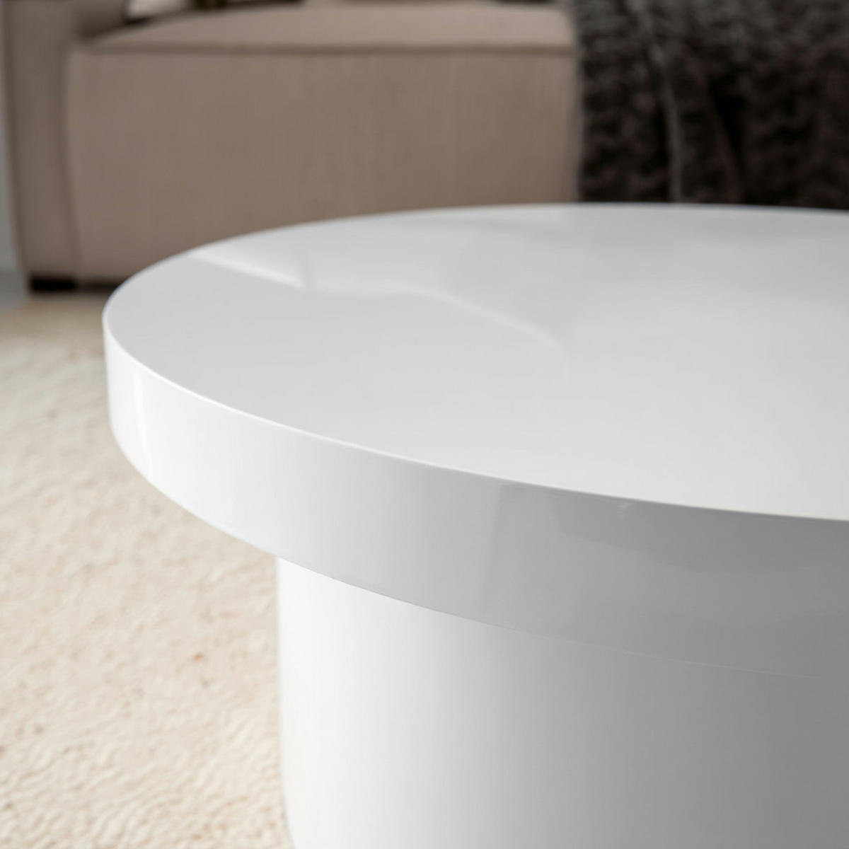 COUCHTISCH Rund Klein in Weiß Hochglanz Modern, Pilz-Form, 60x60x30 cm - Weiß, Holzwerkstoff (60/60/30cm) - KADIMA DESIGN