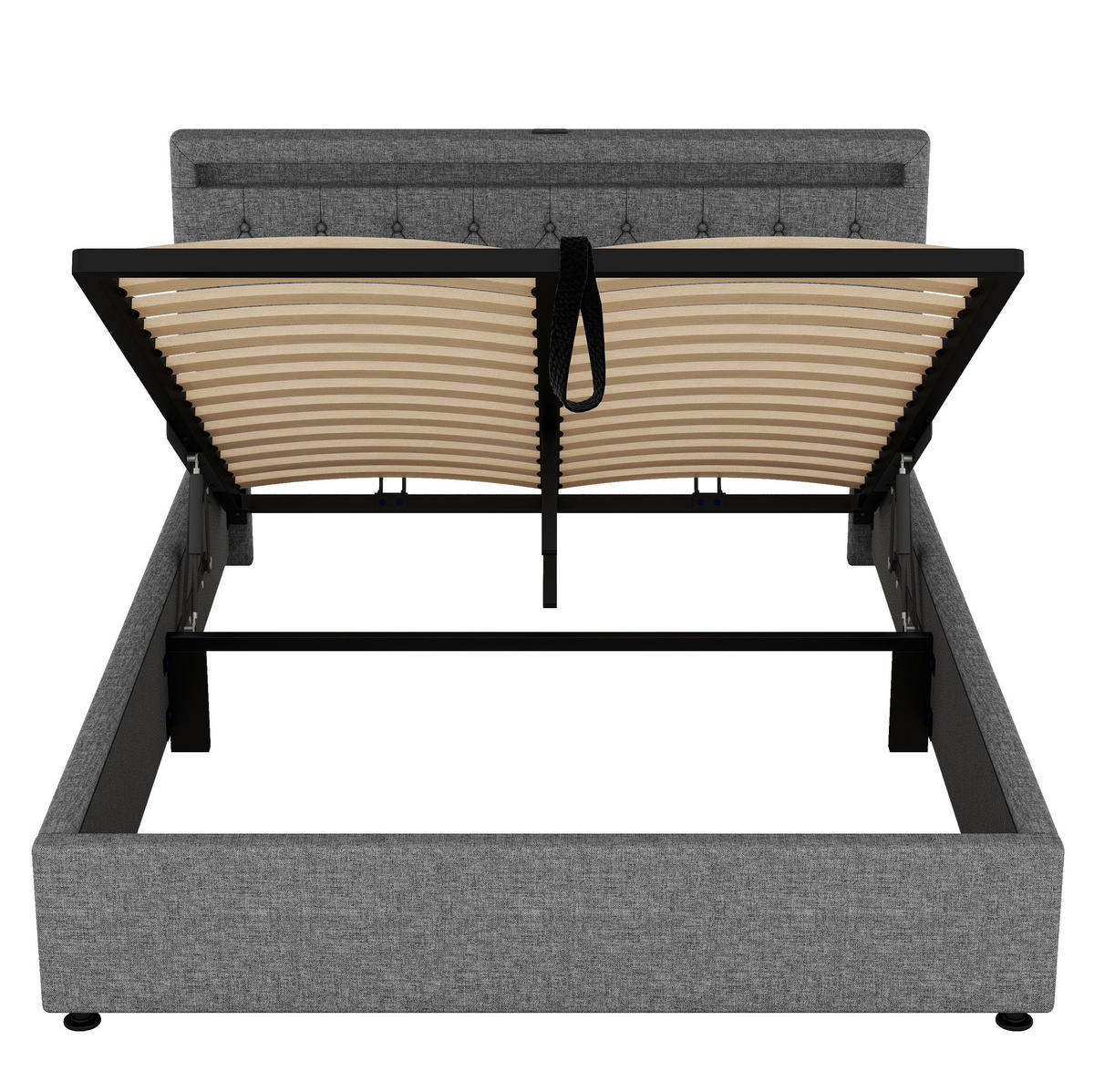 POLSTERBETT 160/200 cm Grau mit LED-Umgebungslicht und USB-Anschluss Ohne Matratze - Grau, Textil (160/200cm) - OKWISH