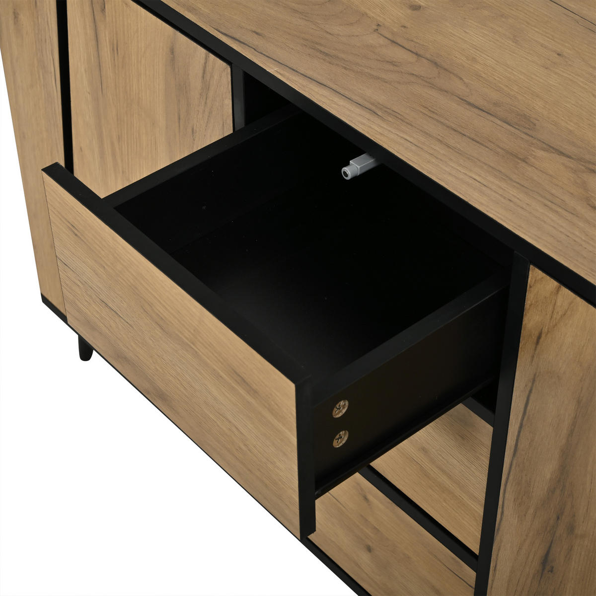 SIDEBOARD 120/40/70 cm mit 2 Türen, 3 Schubladen und verstellbaren Einlegeböden in Holzoptik-Schwarz - Schwarz/Naturfarben, Holzwerkstoff (120/70/40cm) - CHICFURN