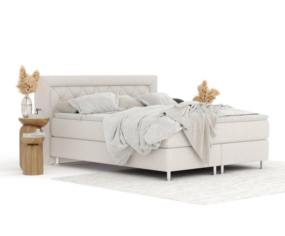 BOXSPRINGBETT Lavello Hellbeige 200/200 cm mit Latex-Topper - Beige/Silberfarben, Holz/Holzwerkstoff (200/200cm) - Maison de Reve