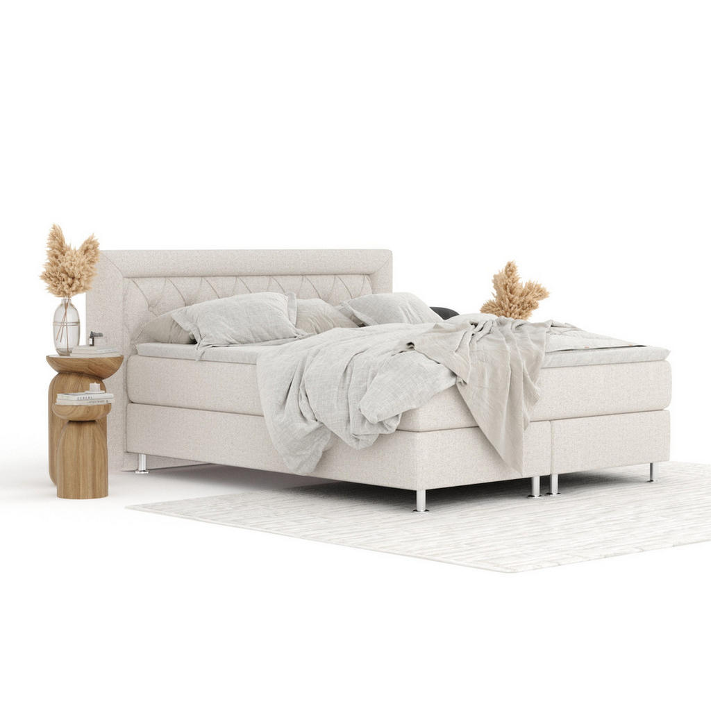Thumbnail - Maison de Reve Boxspringbett, Beige, Textil, Buche, Kiefer, H3, Höhe ca. 21 cm, 140x200 cm, FSC 100%, Made in EU, Oeko-T...