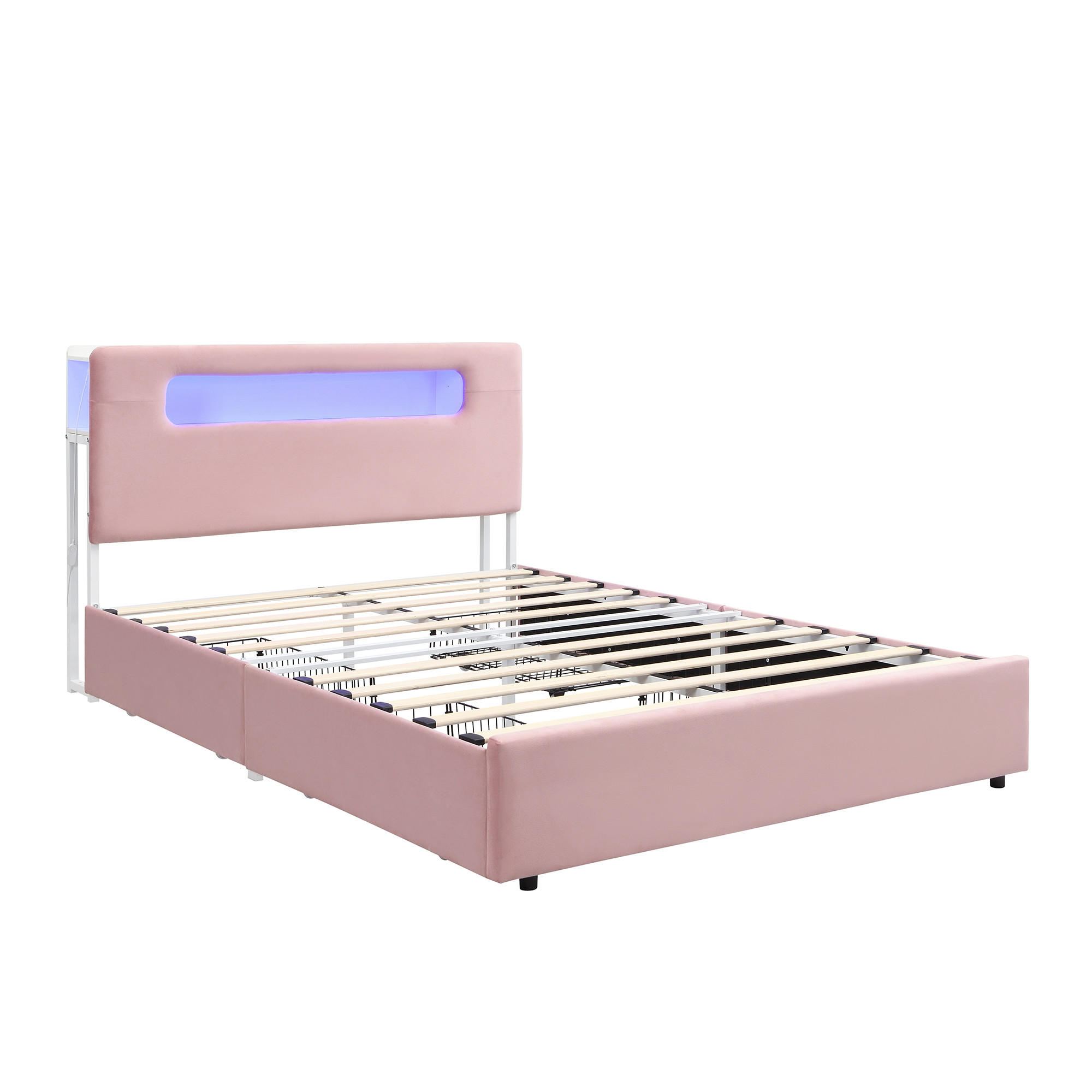 STAURAUMBETT 140/200 cm mit 4 Schubladen und LED, DE-41736, in Rosa - Pink, Holzwerkstoff (140/200cm) - ComfortXL
