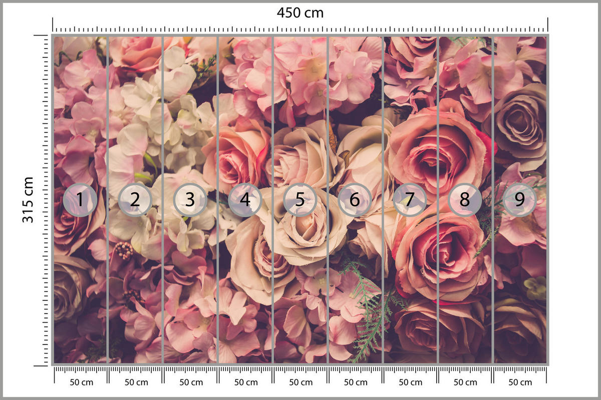 FOTOTAPETA Pre Spálňu Ružové Ruže Boho Kvety 450 x 315 cm - ružová/fialová, papier (450/315cm) - Muralo