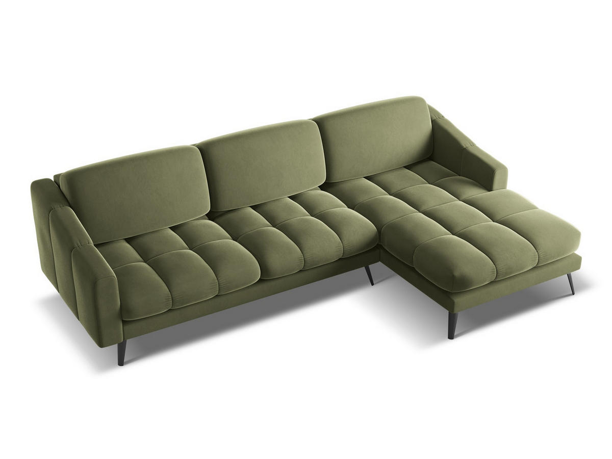 ECKSOFA Rechts Samt Stoff Grün - Schwarz/Olivgrün, Textil/Metall (264/160cm) - Makamii