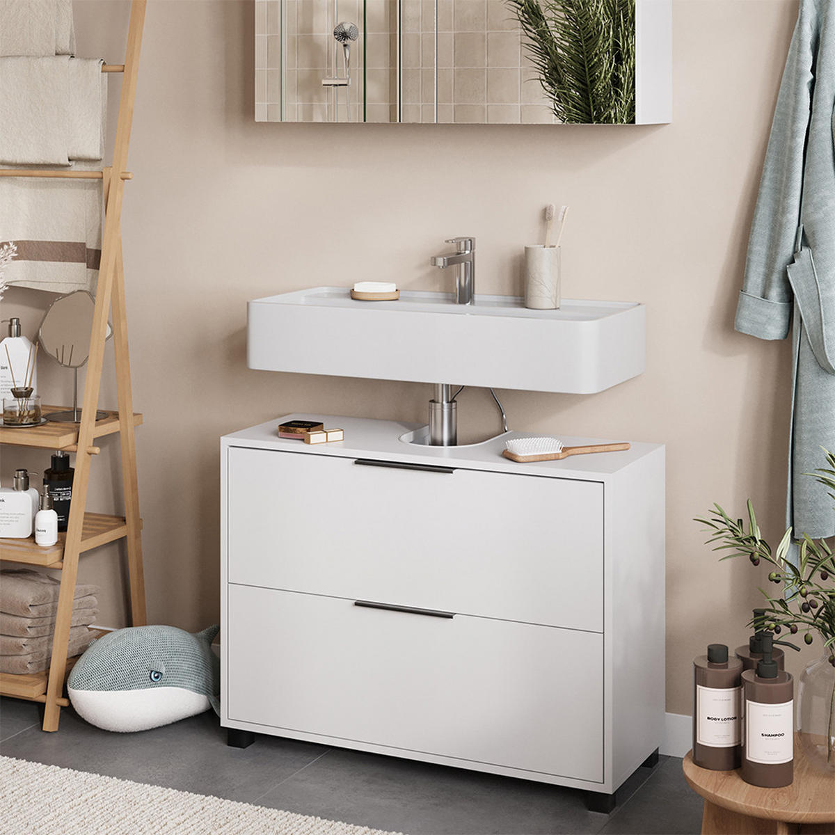 WASCHBECKENUNTERSCHRANK Alina Weiß 80 x 60 cm mit 2 Schubladen - Weiß, Holzwerkstoff (80/60/30cm) - Vicco