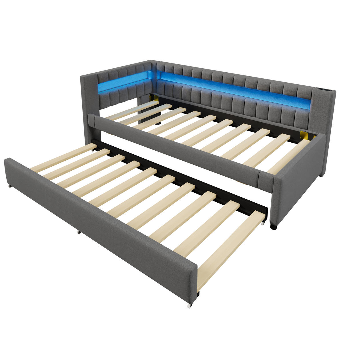 TAGESBETT mit Ausziehbett 90x200 cm Leinen Grau - Grau, Holz (90/200cm) - Meubliv