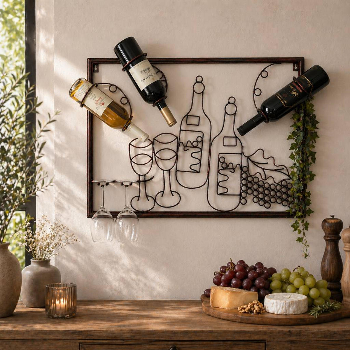 WEINREGAL für die Wand aus Metall 65 cm 91975 - Braun, Metall (64/45/10cm) - DanDiBo