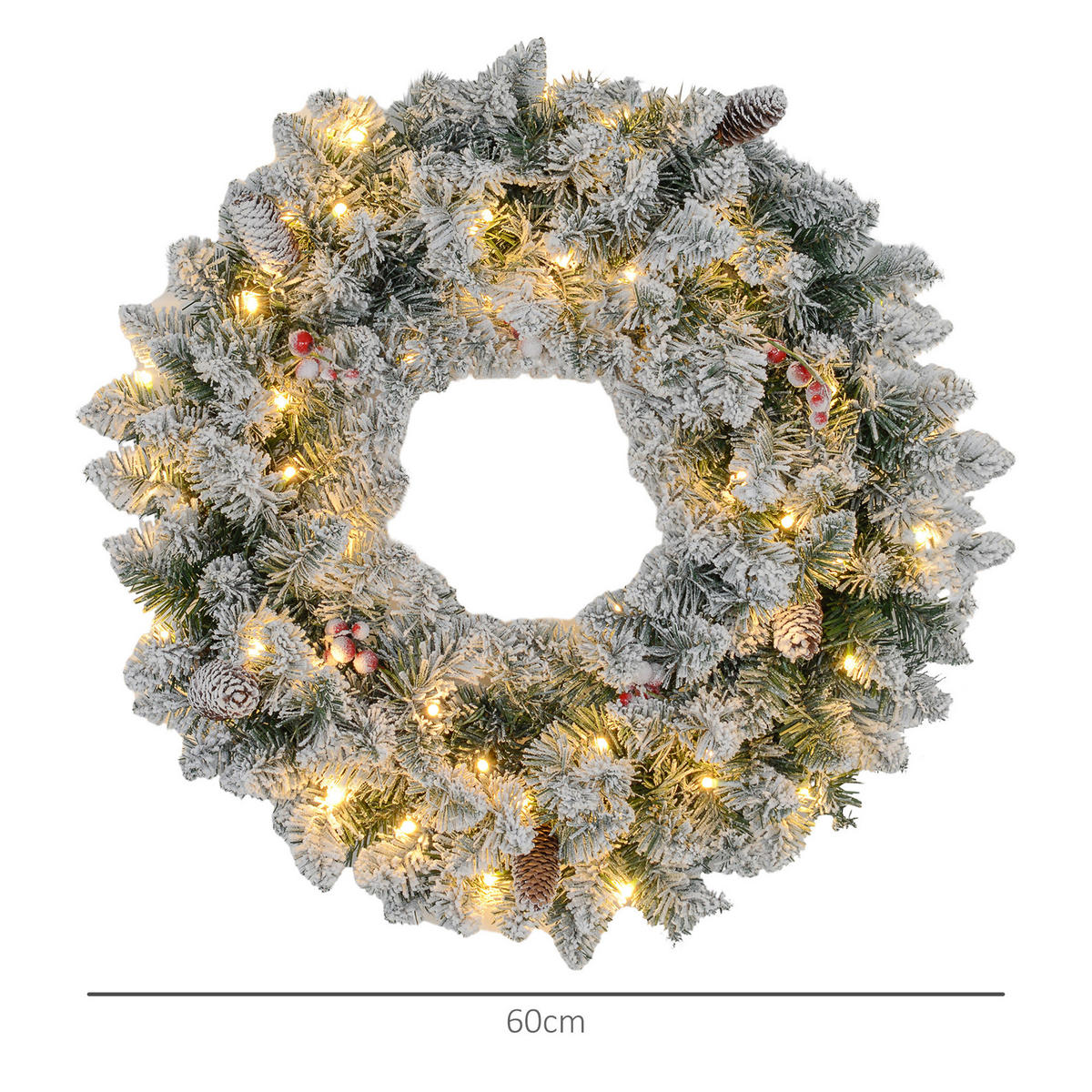 TANNENKRANZ Weihnachtskranz Türkranz Künstlicher Tannenkranz mit Lichterkette - Grün, Kunststoff/Metall (10cm) - HOMCOM