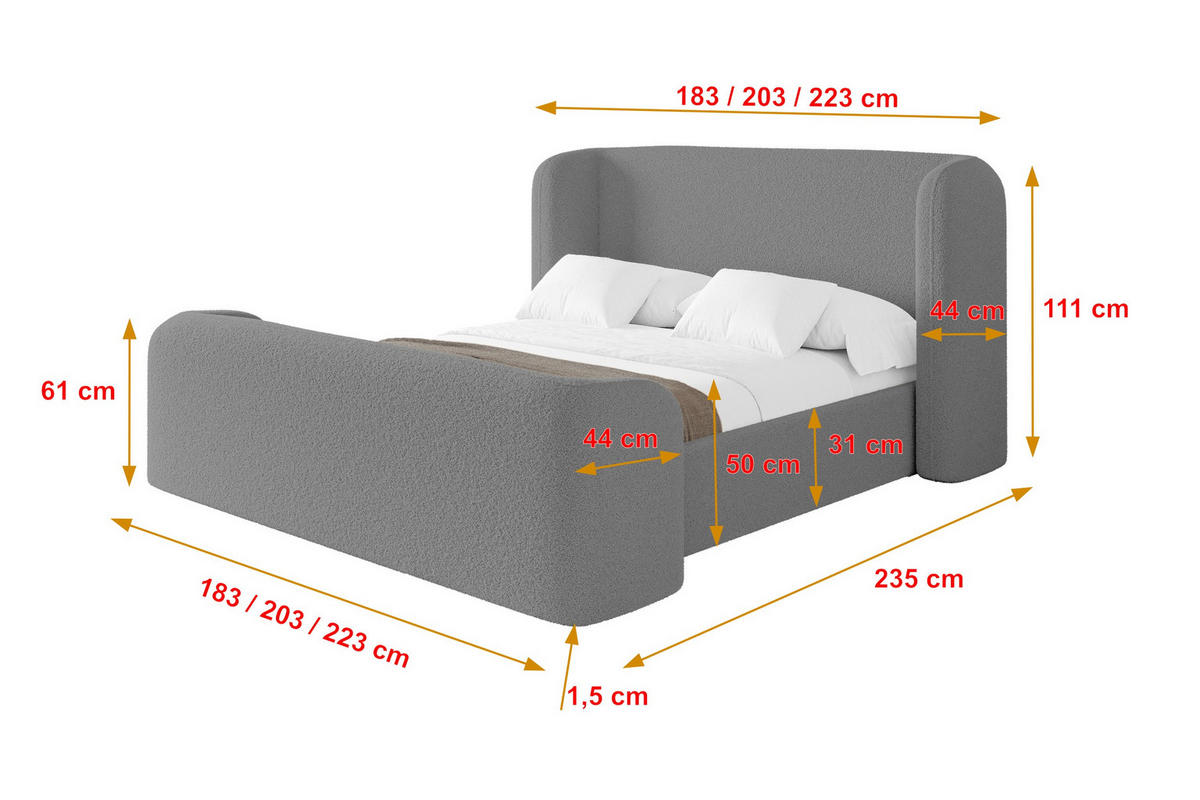 POLSTERBETT mit Bettkasten, Fußteil und Lattenrost, Boxbett ohne Matratze - ESTI-Z 160x200 Grau - Schieferfarben, Holzwerkstoff/Textil (160/200cm) - ALTDECOR