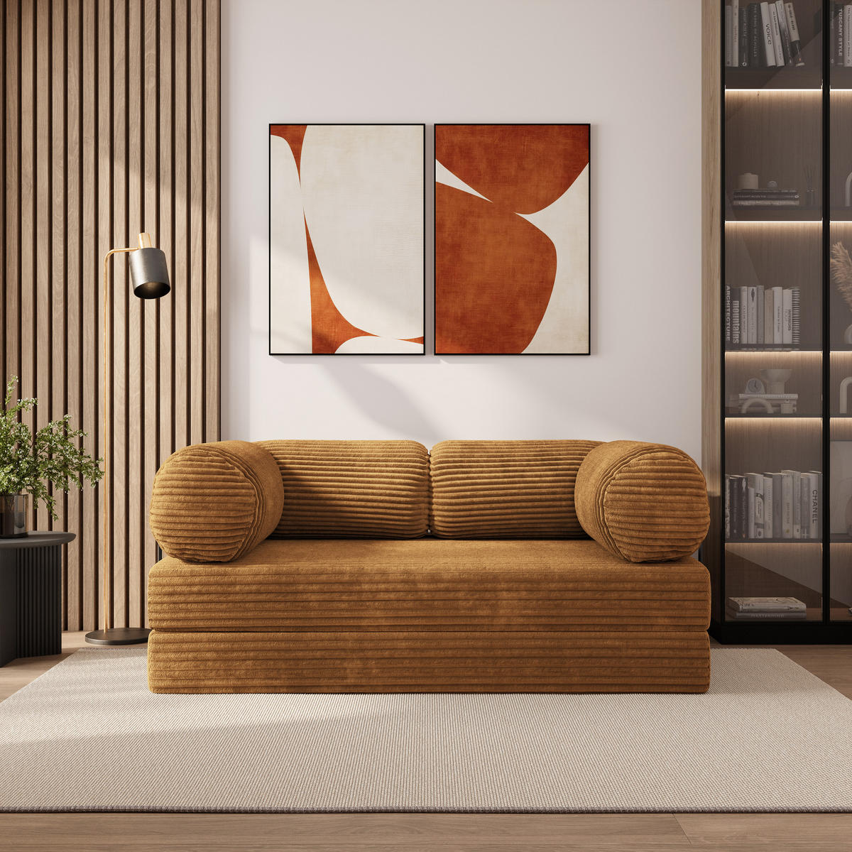 BETTSOFA ALVIO aus Schaumstoff Cordstoff Orange Schlaffunktion - Orange, Textil (170/68/80cm) - MASSENO