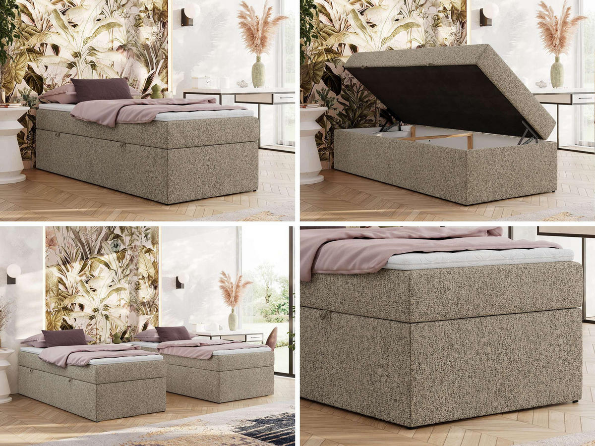 BOXBETT ZERO 90/200 - Dunkelbeige Struktur - H4 - Topper Visco - Cappuccino, Textil (90/200cm) - MKS