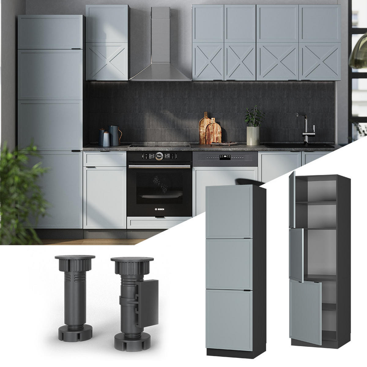 HERDUMBAUSCHRANK Fame-Line Hellblau-grau 60 cm - Anthrazit/Blaugrau, Holzwerkstoff (60/206.8/58cm) - Vicco