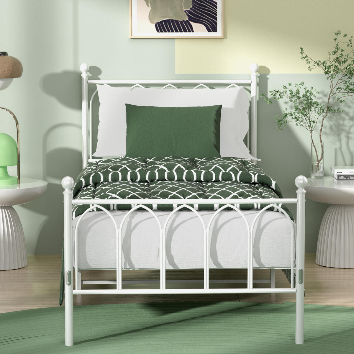 METALLBETT 90/200 mit Stauraum unter dem Bett Jugendbett mit Lattenrost,Weiß - Weiß, Metall (90/200cm) - STILVORA