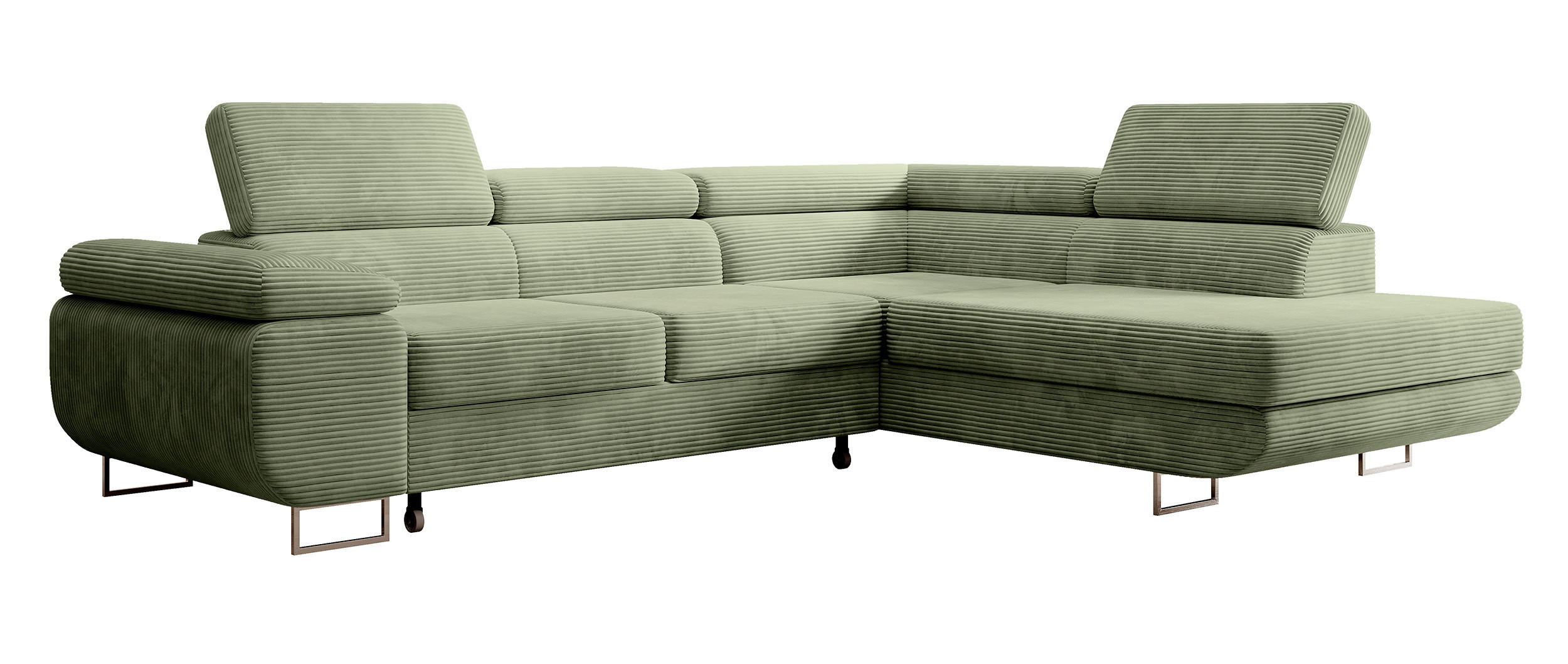 ECKSOFA Stevil Salbeigrün Cordbezug - Salbeigrün/Silberfarben, Textil/Metall (275/203cm) - Selsey