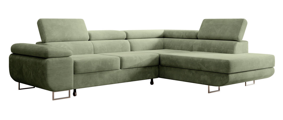 ECKSOFA Stevil Salbeigrün Cordbezug - Salbeigrün/Silberfarben, Textil/Metall (275/203cm) - Selsey