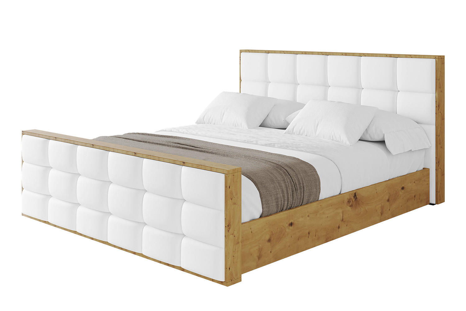 POLSTERBETT mit Bettkasten, Fußteil und Lattenrost, Boxbett ohne Matratze - ENZO2-Z 180x200 Weiß Kunstleder - Weiß Hochglanz, Holzwerkstoff/Textil (180/200cm) - ALTDECOR