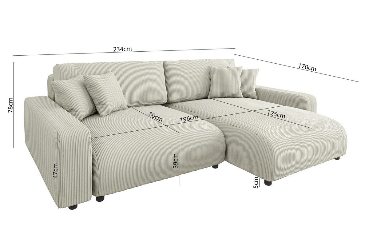 ECKSOFA Emma Beige Cord - Ottomane rechts - Beige, Textil (234/170cm) - S-Style Möbel