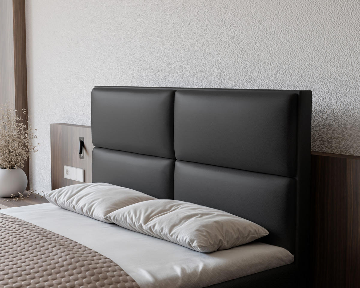 BOXBETT ORFEO 120/200 cm mit Matratze und Topper, Schwarz - Schwarz, Textil (120/200cm) - Idohome