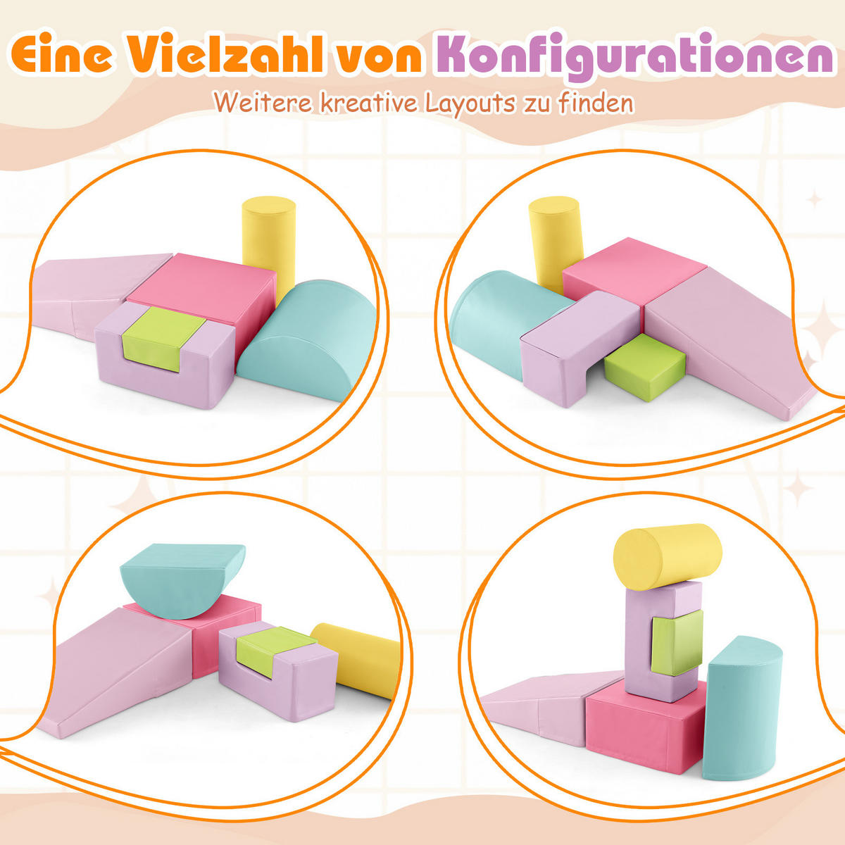 SCHAUMSTOFFBLOCK Rosa (6-teilig) - Pink, Kunststoff (40/20/40cm) - COSTWAY