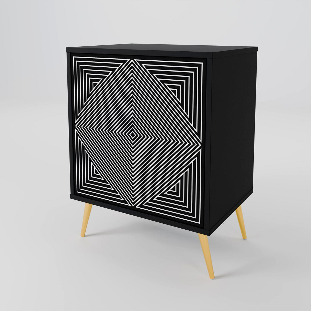 SIDEBOARD POLYGON ILLUSION, Schwarz, 57,5x42x67,5 cm, Schwarze Metall-Rahmenfüße - Multicolor/Schwarz, Holzwerkstoff/Metall (57.5/67.5/42cm) - SpaceRebels