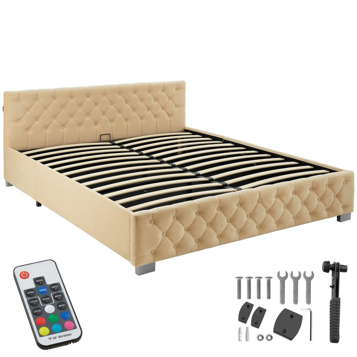 POLSTERBETT Daytona,großer Stauraum,beige - Beige, Holz (180/200cm) - tectake