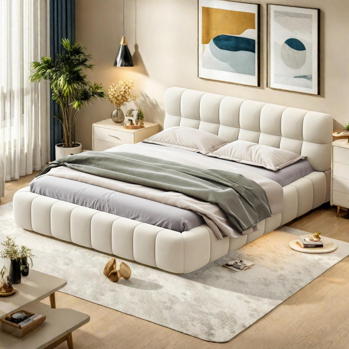 POLSTERBETT 160x200 Beige Leinen Jugendbett - Beige, Metall (160/200cm) - SHOPENTRA