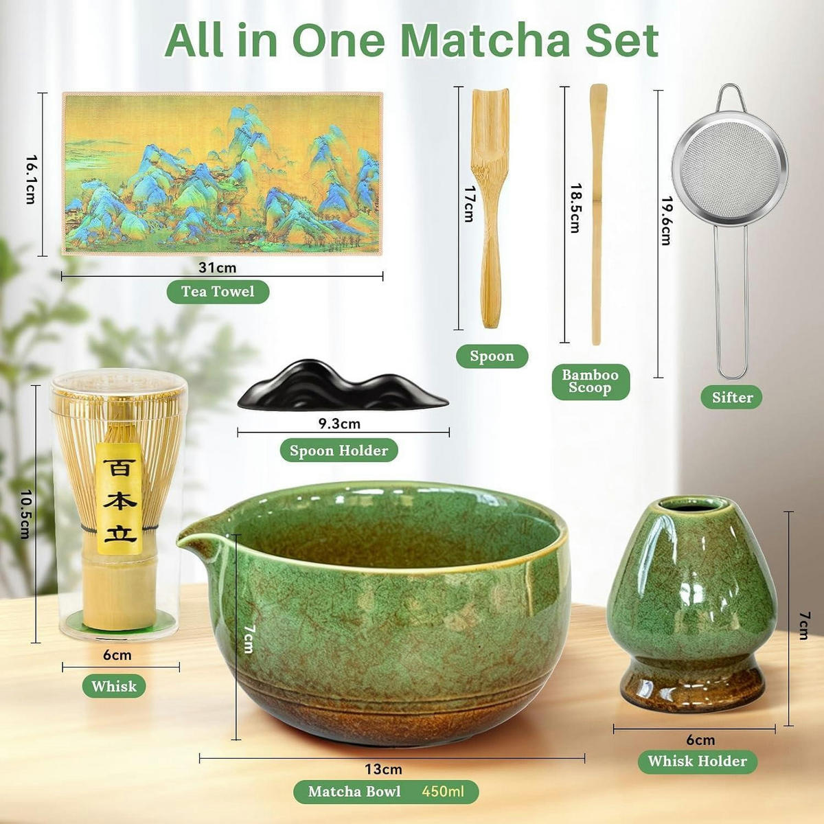 MATCHA Set 8-teiliges Premium Tea Set mit Bambus-Chasen Grün - Grün, Keramik (13/10.5/13cm)