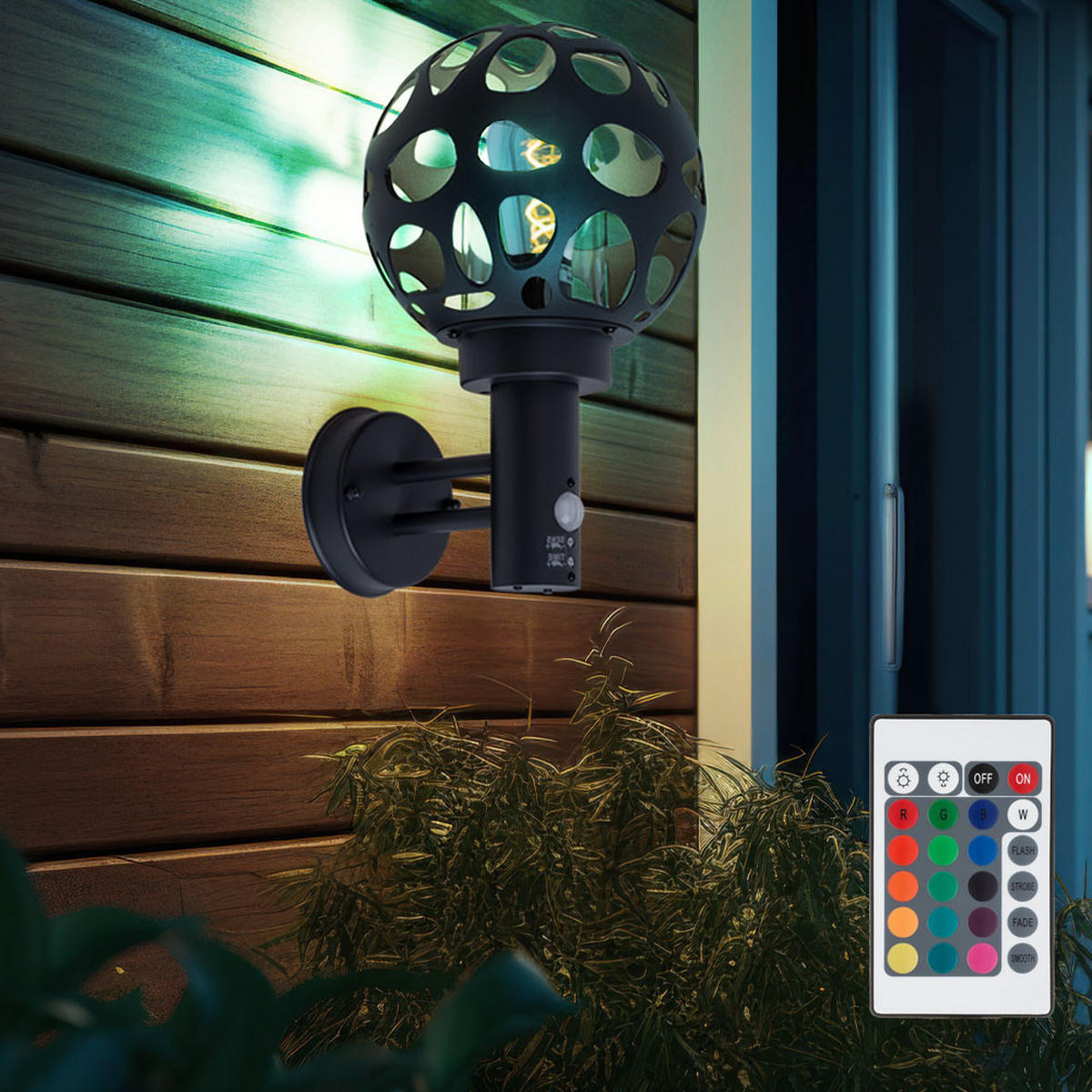 LED AUSSENLEUCHTE Edelstahl Anthrazit mit Bewegungsmelder - Anthrazit, Metall (22.5/20/32.7cm) - Globo Lighting