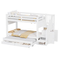 ETAGENBETT aus MDF und Kiefer 90x200 cm Weiß mit Ausziehbett, Stauraumtreppe und Kleiderschrank - Weiß, Holzwerkstoff (90/200cm) - Modfu