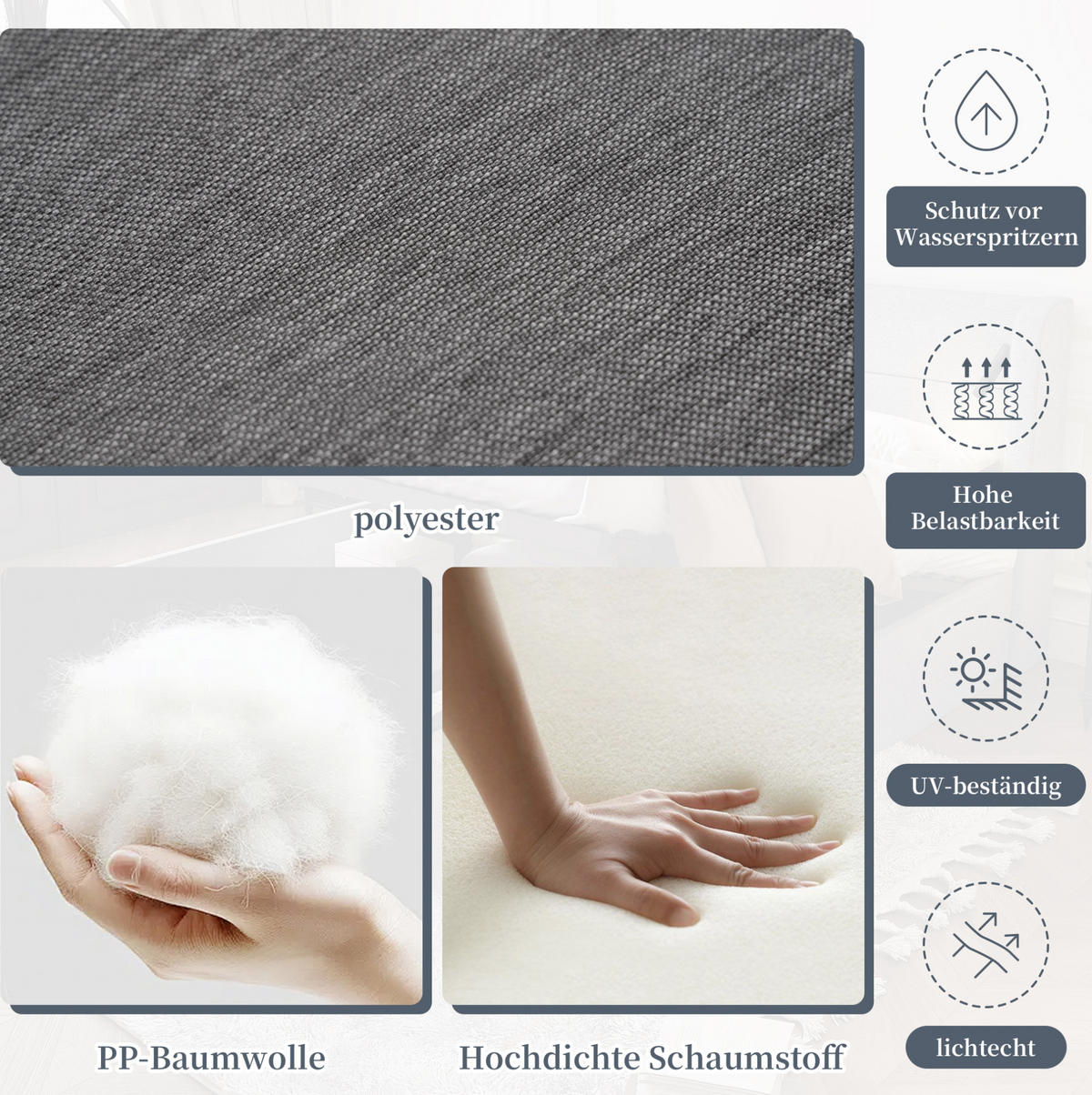 GARTENMÖBEL-SET 240/183/83 cm grau aus Stahl und Polyester für bis zu 6 Personen - Grau, Metall - OKWISH
