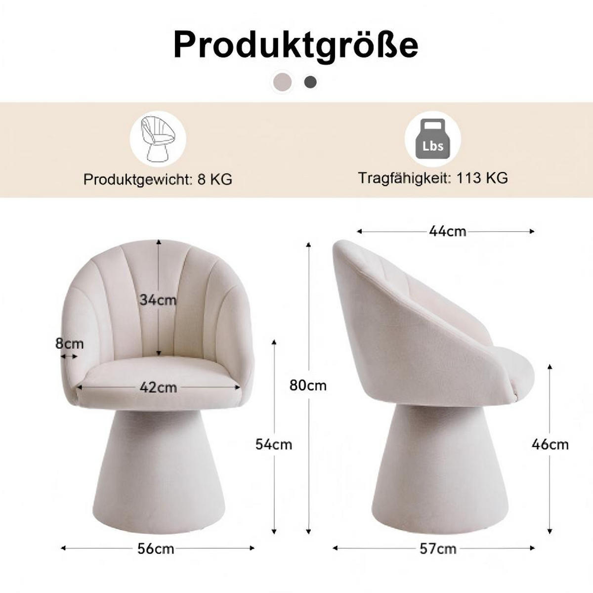 ESSZIMMERSTUHL mit runder Rückenlehne Komfortmodell, Cremeweiß - Beige, Textil/Fell (57/46/58cm)