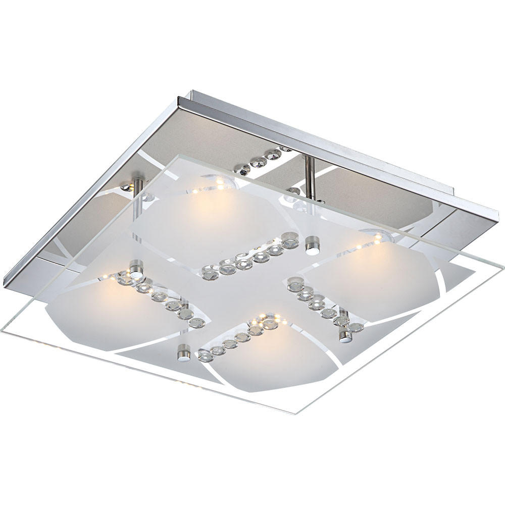 LED DECKENLEUCHTE Kristalloptik Silber Chrom - Silberfarben, Glas (30/30/8.4cm) - Globo Lighting