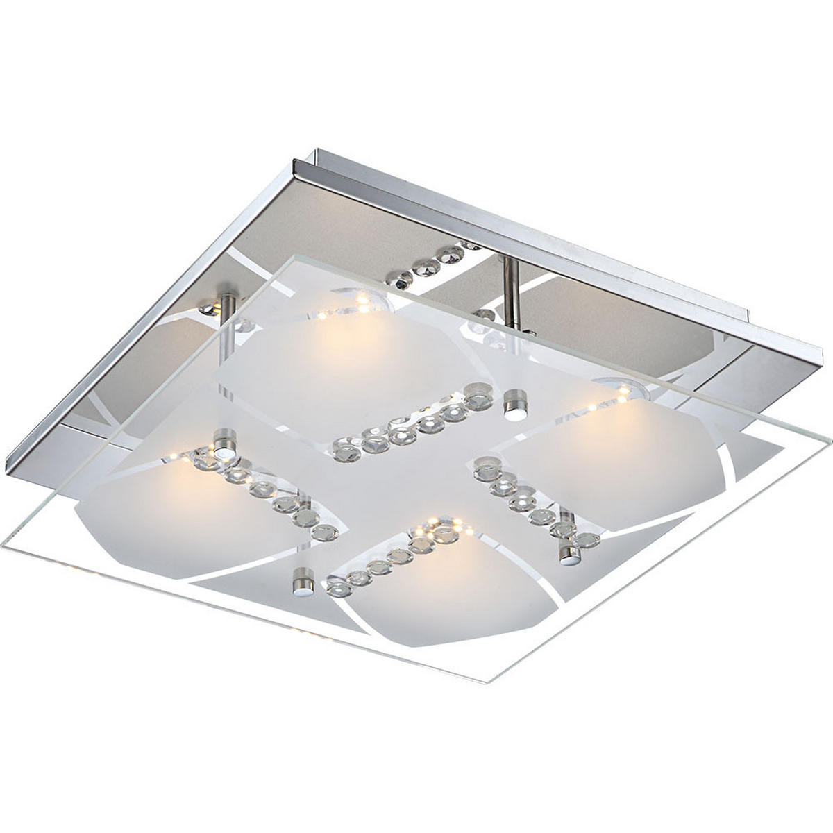 LED DECKENLEUCHTE Kristalloptik Silber Chrom - Silberfarben, Glas (30/30/8.4cm) - Globo Lighting