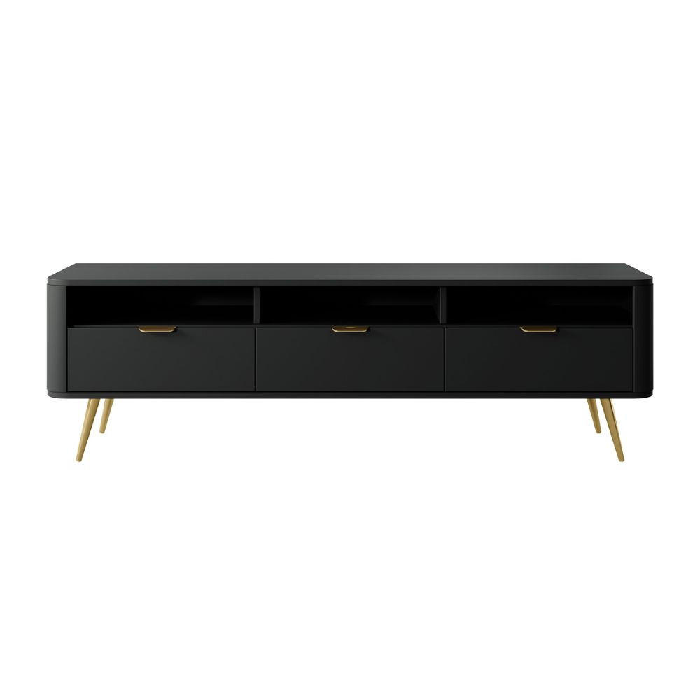 TV-SCHRANK Oval Schwarz mit 3 Schubladen 160 cm - Goldfarben/Schwarz, Holzwerkstoff/Metall (162/49/38cm) - Selsey