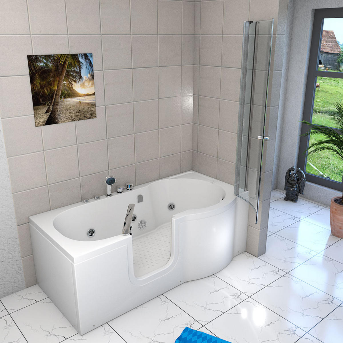 SENIORENDUSCHE Whirlpool mit Tür S12D-EH-WP-L 170x85cm - Weiß, Glas/Kunststoff (85/200/170cm) - AcquaVapore by Sandra Jentho