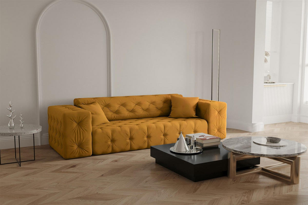 SOFA 3-sitzer Chantal - Dunkelgelb, Holzwerkstoff/Textil (251/78/96cm) - Fun Möbel